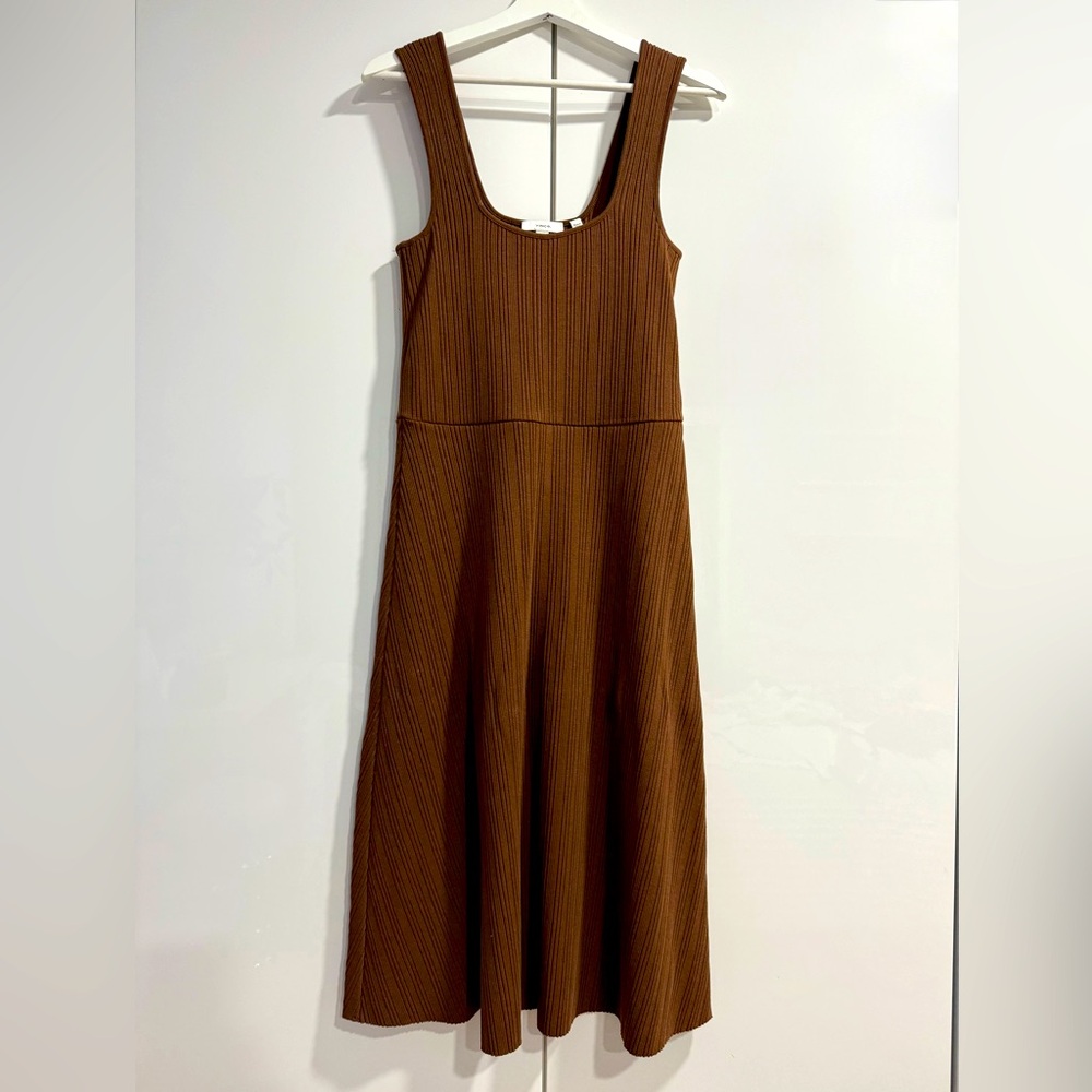 Vince Womens Dress Large Hazelnut Brown Stretch Rib Sleeveless